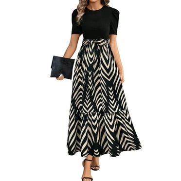 bbyeadc Floral Maxi Dresss for Women Spring Tiered Ruffle High-Waist Floral Maxi Dress Flowy Swing Tie Belt Patchwork Dresss Women Midi Length Casual Floral Beach Dress, Gray S