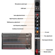 Depusheng DX16 16 Channel Audio Mixer Soundboard Mixing Console Sound Controller with USB & Bluetooth 48V Power for Professional and Beginners