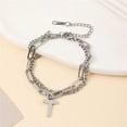 thumbnail image 3 of RuiJiao Unisex Stainless Steel Double Layer Pendant Bracelet - Fashionable Cross Charm for Men and Women, 3 of 6