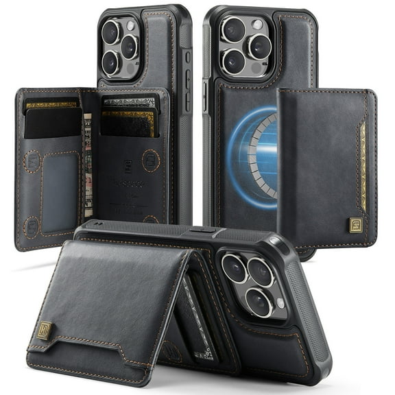 ELEHOLD Case for iPhone 15 Pro, 2-in-1 Detachable Magnetic Leather Wallet Case with RFID Blocking,Black