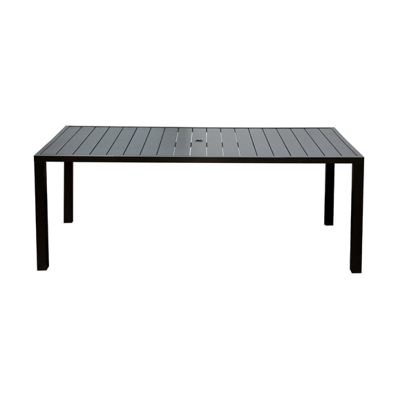 JERFIT 8-Person Square Outdoor Dining Table with Umbrella Hole, All-Weather Metal Patio Table for Garden, Deck, Backyard, Brown