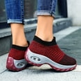 thumbnail image 3 of Womens Platform Sneakers Slip on Elastic Knit Mesh Sock Shoes Air Cushion Athletic Running Trekking Shoes Red Size 9.5, 3 of 7