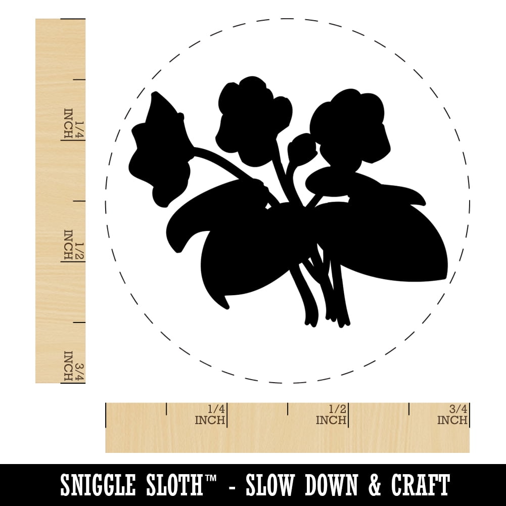 Violets Flowers Solid Self-Inking Rubber Stamp Ink Stamper - Brown Ink - Small 3/4 Inch