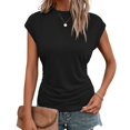 thumbnail image 4 of Comdrip Cap Sleeve T Shirts for Women, Womens Summer Cap Sleeve Tops Crewneck T Shirts Trendy Outfits Beach Vacation Clothes Fashion Blouses Tops for Women Trendy Black L, 4 of 8