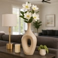 thumbnail image 2 of Decorative Open Cut Ceramic Vase for Living Room Decor - Home Decor Accents for Bedroom, Office Desk, and Table Centerpiece - Modern Flower Vase for Shelf and House Styling - 19", Gold, 2 of 12