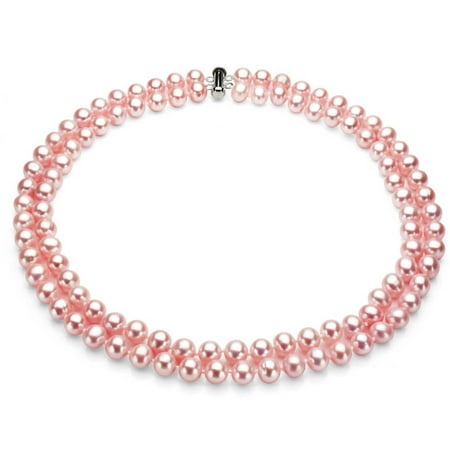 Pink Freshwater Pearl Necklace for Women, Sterling Silver 2 Row 17 & 18 9mm x 10mm