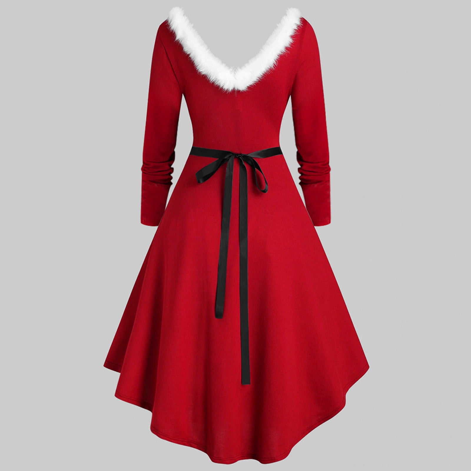 WREESH Womens Christmas Dresses Plaid Maxi Dress Long Sleeve Velvet V Neck Dress Holiday Party Flare Swing Dress Cocktail Dress Red Walmart