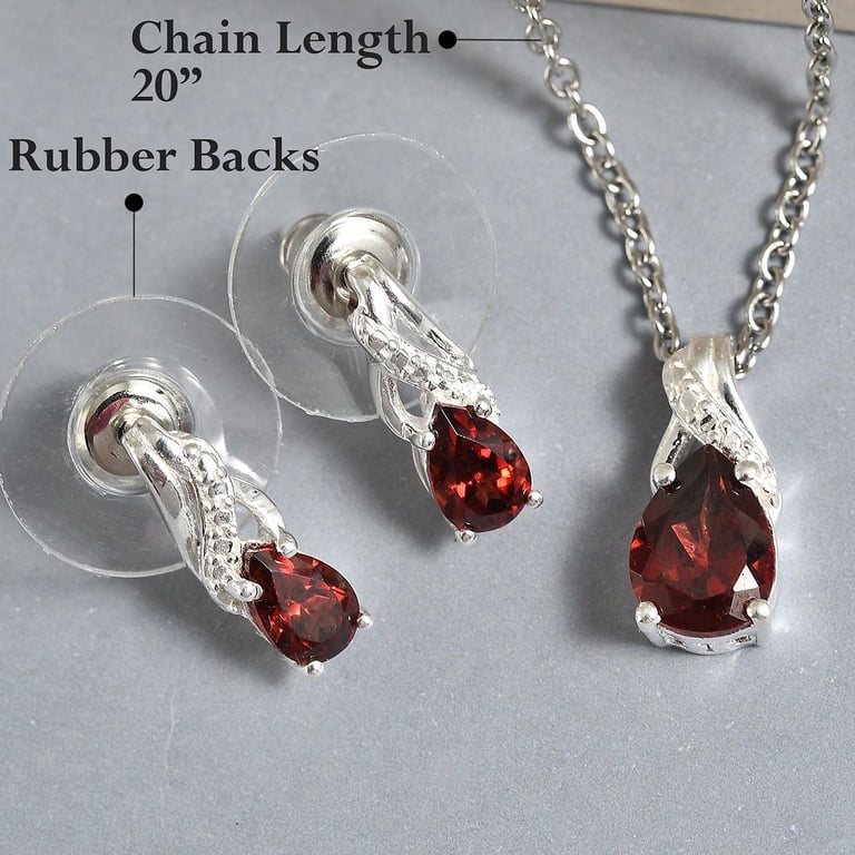 Shop LC Sterling Silver Garnet Drop Earrings and Pendant  display picture 1