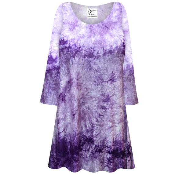 Plus size 2x Tall Womens Long Sleeve Purple Tie-Dye Print Tunic Tops Casual Loose Fitting Flowy Shirts Blouses