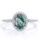 thumbnail image 1 of JeenMata Anillo de Compromiso de 1,50 Quilates con Halo Pavé de Moissanita y Ágata Verde Musgo Dendrítica Blanca Lechosa Natural Ovalada de 4 Puntas en Baño de Oro Blanco de 18 K sobre Plata, 1 of 6