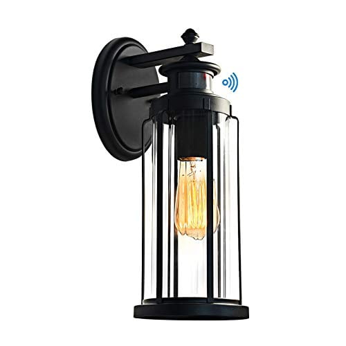 MOTINI Outdoor Wall Lantern Lamp with Motion Sensor Waterproof Exterior  Dusk to Dawn Wall Sconce Lighting Fixture with Clear Ribbed Glass Shade  Wall 