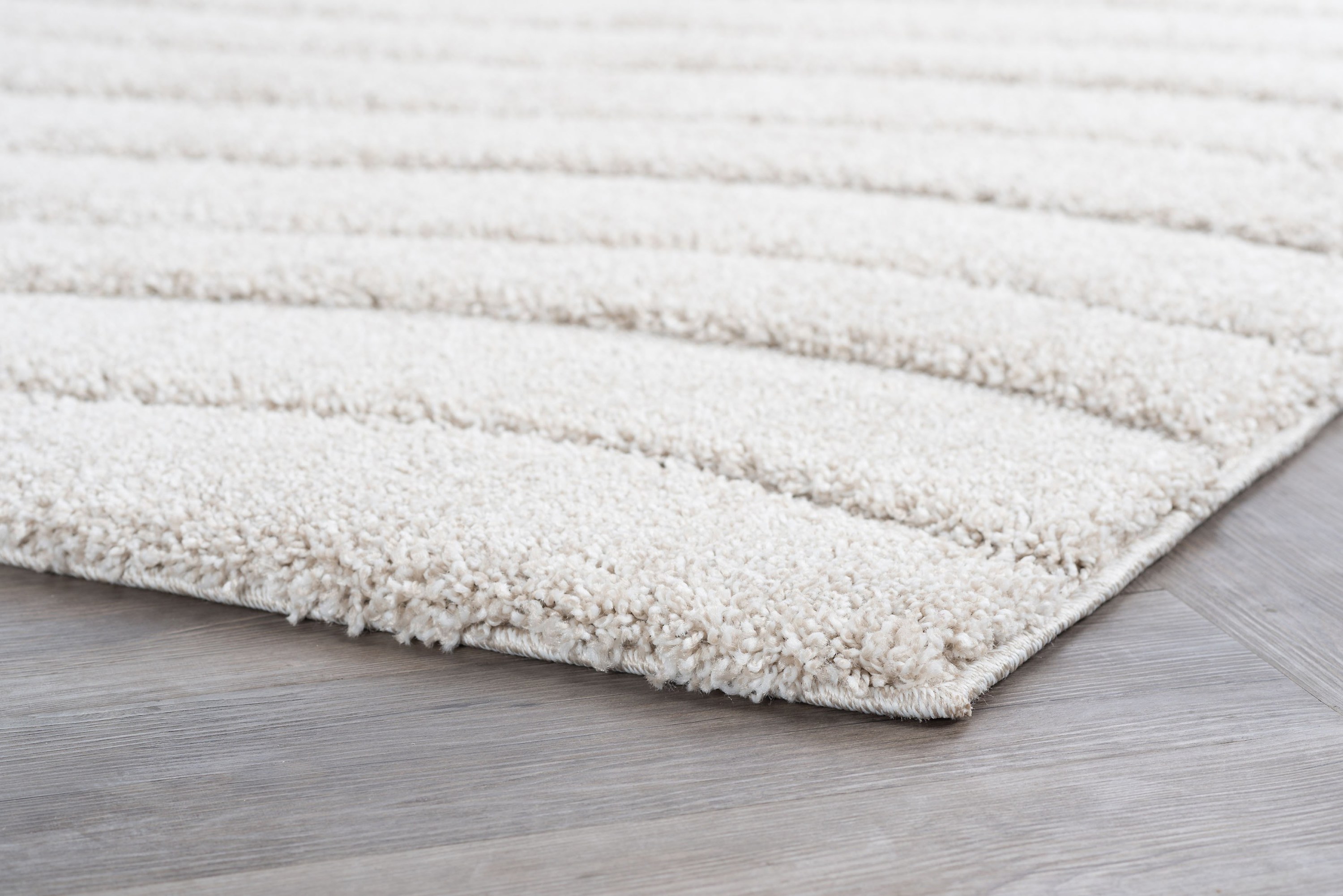 Contemporary 7x10 Area Rug Shag Thick (6'7'' x 9'6'') Stripe Cream, Cream Living Room Easy to Clean