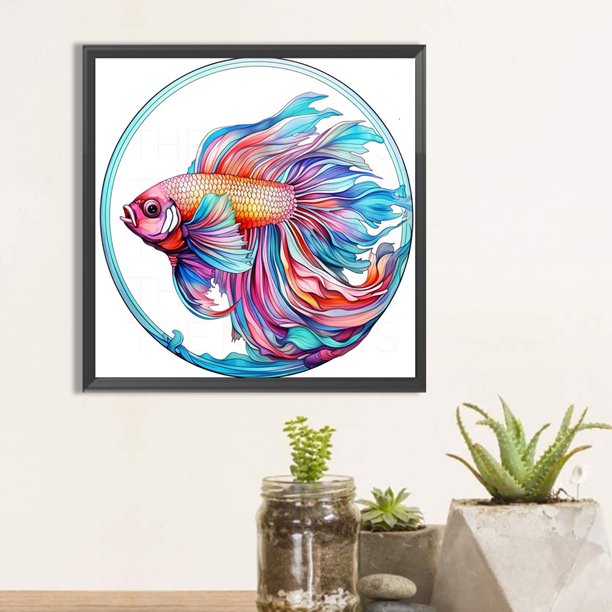 Cuadros Decorativos Pintura de diamante 5D DIY Full Round Drill Betta Kit Home Art Decoration (E2738) DQrwqpou embutido en tela