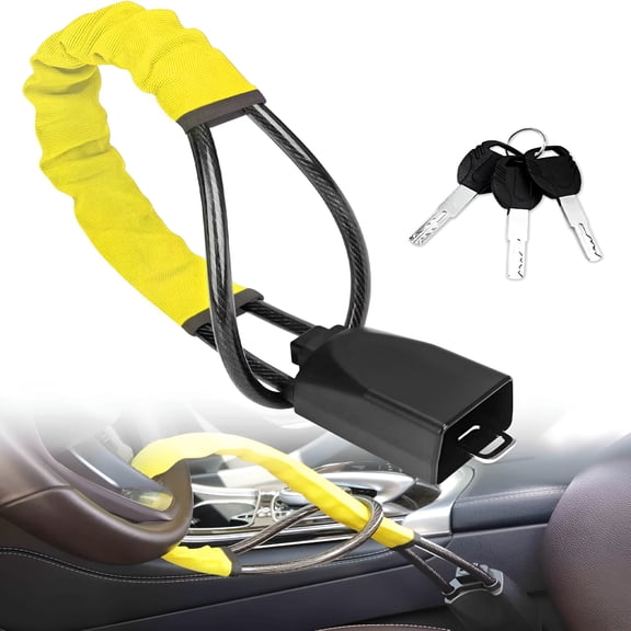 GJX Steering Wheel Lock Seat Belt Lock Universal Anti Theft Car Device Car Lock Car Theft Prevention with 3 Keys for Car Security Fit Most Vehicles Truck SUV Van(Yellow)