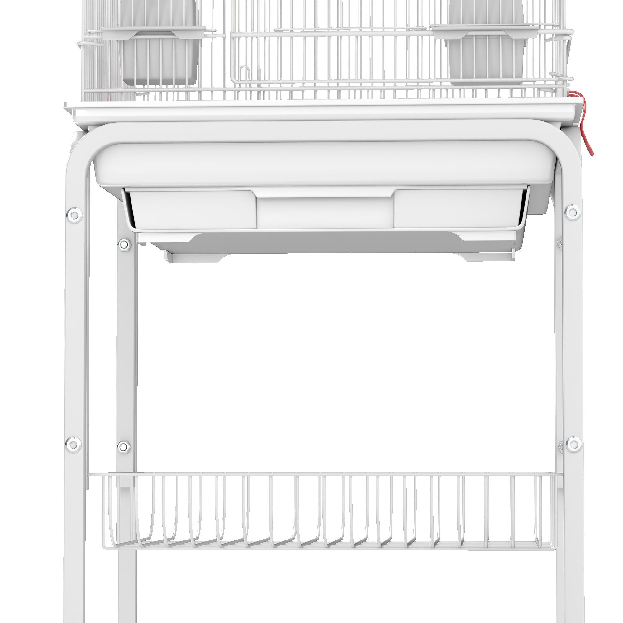 Uforic 62" Rolling Metal Birdcage with Rolling Stand and Castor Wheels and 3 Perches and 4 Feeders, Slide-Out Tray, White