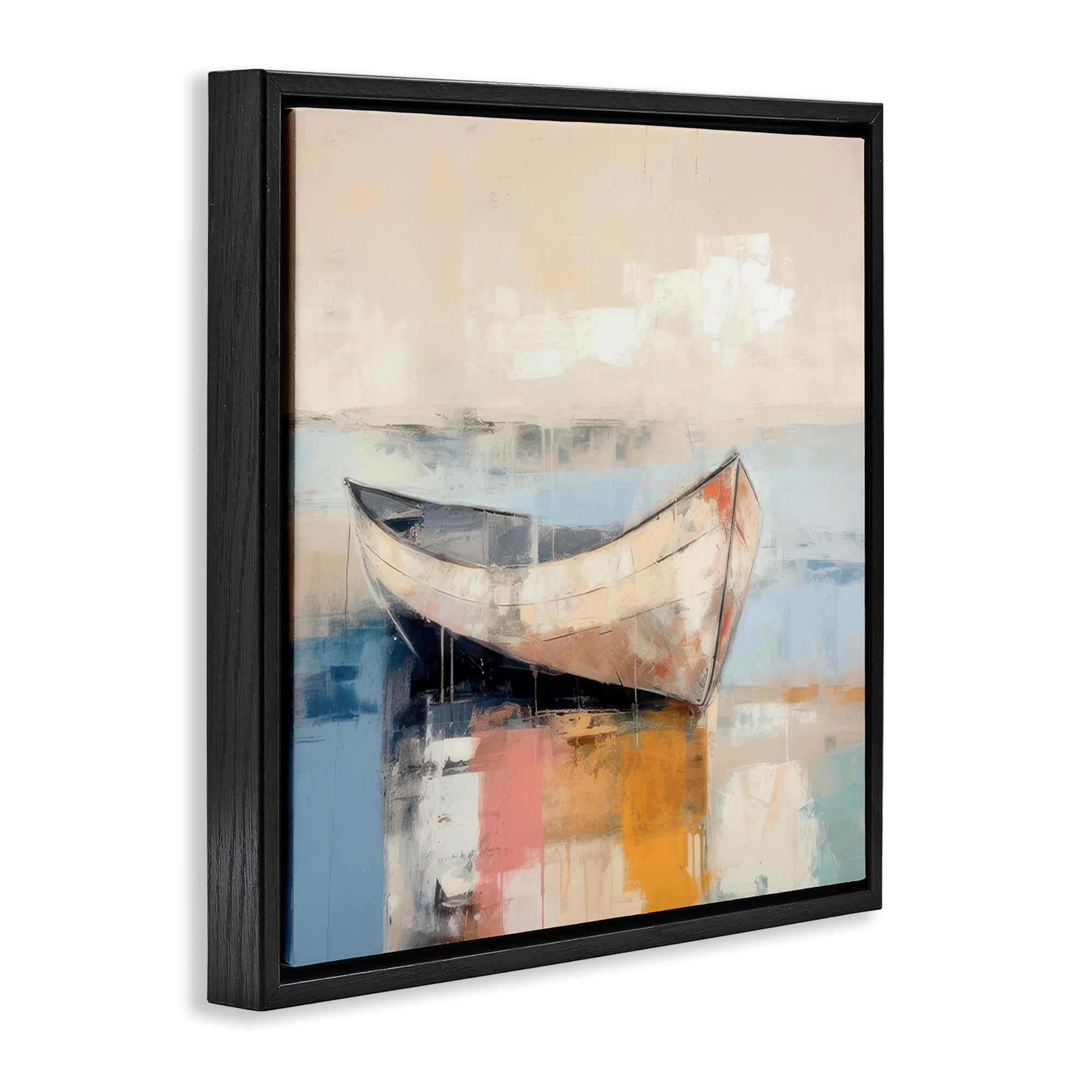 Stupell Industries Charming Coastal Boat Nautical & Beach Painting Black Floater Framed Canvas Art Print Wall Art, 25 x 25