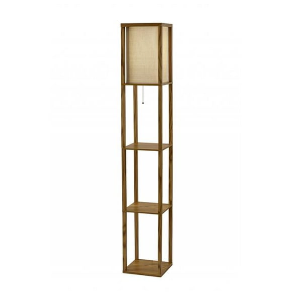 Floor Lamp with Natural Wood Finish Storage Shelves