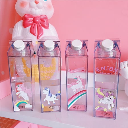 500ml Creative Water Bottle 500ml Plastic Fantastic Summer Cartoon Water Milk Box Drink Bottle Birthday Gift for Cold (Best Container To Drink Water From)