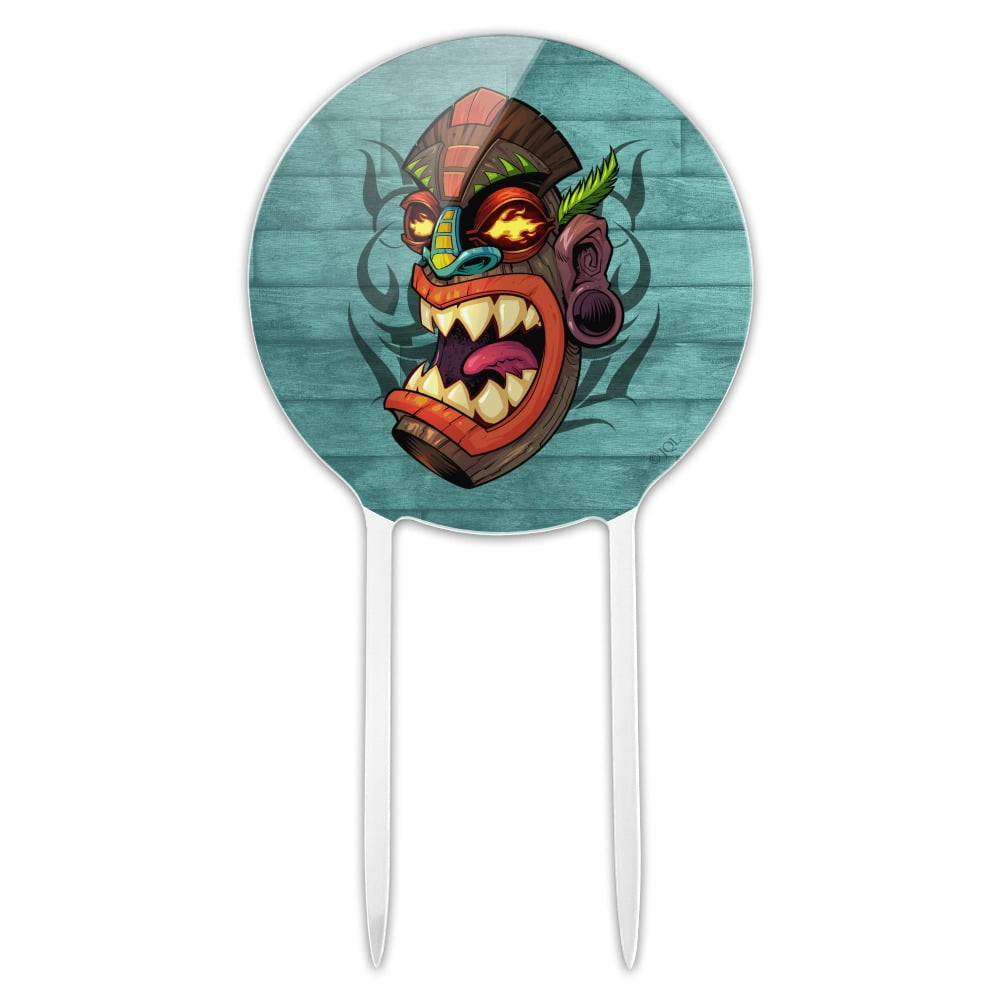 Acrylic Tiki Head Island Tropical Hawaii Cake Topper Party Decoration for Wedding Anniversary Birthday Graduation