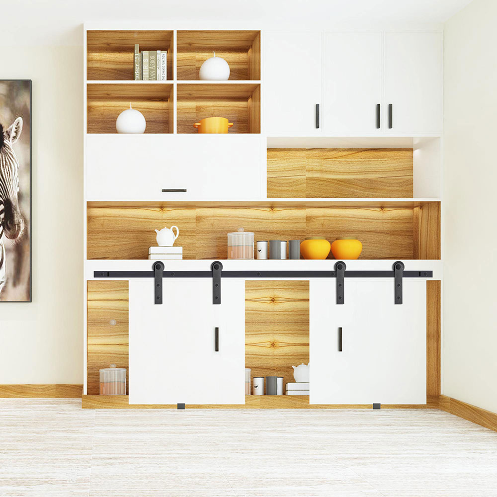 Yescom 5 Ft Mini Double Cabinet Sliding Barn Wooden Door Hardware Roller Track Rail Kit TV Stand Wardrobe Closet Kitchen