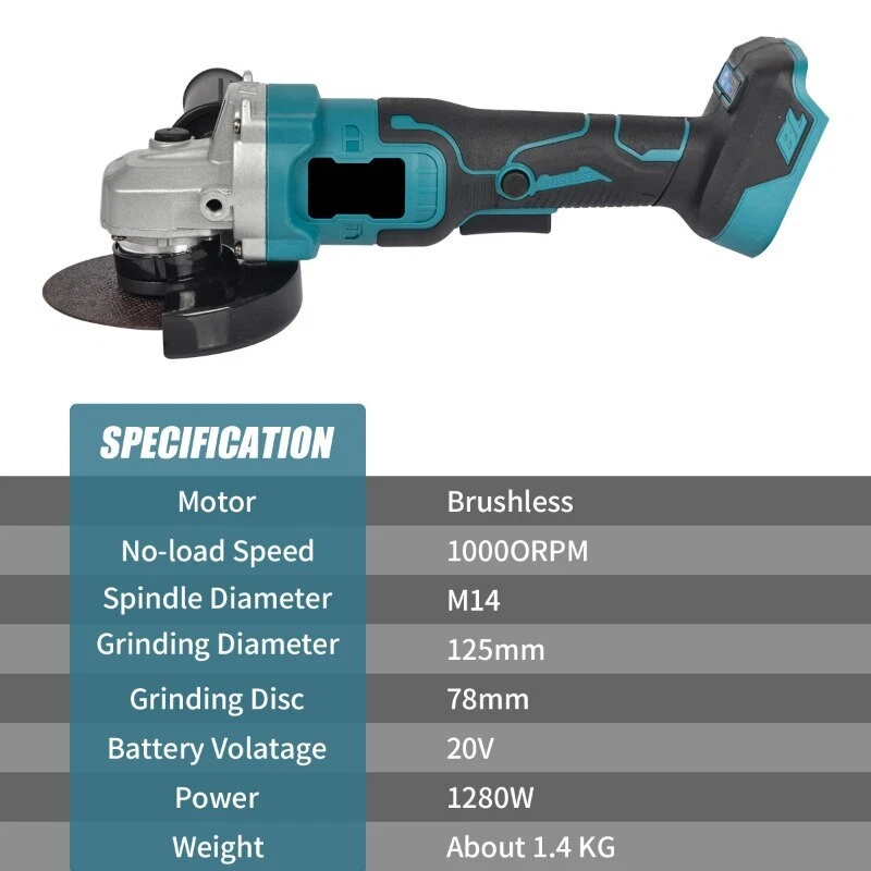 125mm Brushless Cordless Electric Angle Grinder Woodworking Polisher For Makita