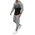 thumbnail image 2 of HOMADLES Men Sets 2 piece Outfits Color Block Stripe Long Sleeve Sweatshirts Pullovers Elastic Waist Baggy Sweatpants Athletic Jogger Outfits Gray L, 2 of 7