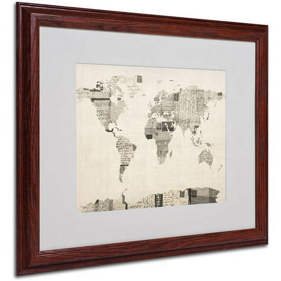Trademark Art 'Vintage Postcard World Map' Matted Framed Art by Michael Tompsett