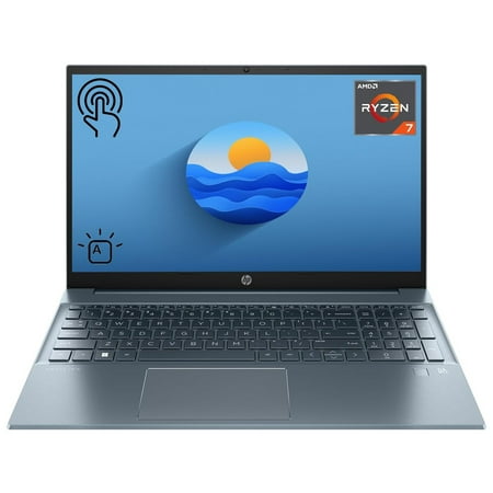 HP Pavilion Laptop, 15.6" FHD Touchscreen, AMD Ryzen 7 7730U, 32GB RAM, 1TB SSD, Backlit Keyboard, Fingerprint Reader, Wi-Fi 6, Windows 11 Home, Blue