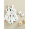thumbnail image 4 of Musuos Newborn Girl Summer Outfit, Cherry Print Shirred Sleeveless Romper + Bow Headband 2 Piece Set, 4 of 8
