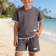 thumbnail image 5 of SGFCWSX Boys 2 Piece Outfits Waffle Knit Short Sleeve T-shirt and Shorts Set Summer Casual Athletic Clothes with Pockets Coffee Size 5T, 5 of 7
