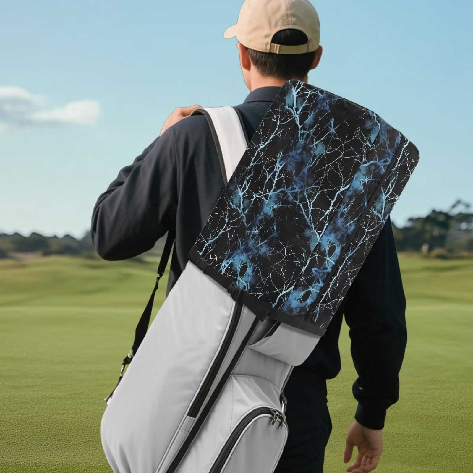 Chririnla Blue Camo Hunting Forest Portable Golf Bag Dust Cover Waterproof Universal Fit for Stand Cart Tour Bags with Snap Button Zipper
