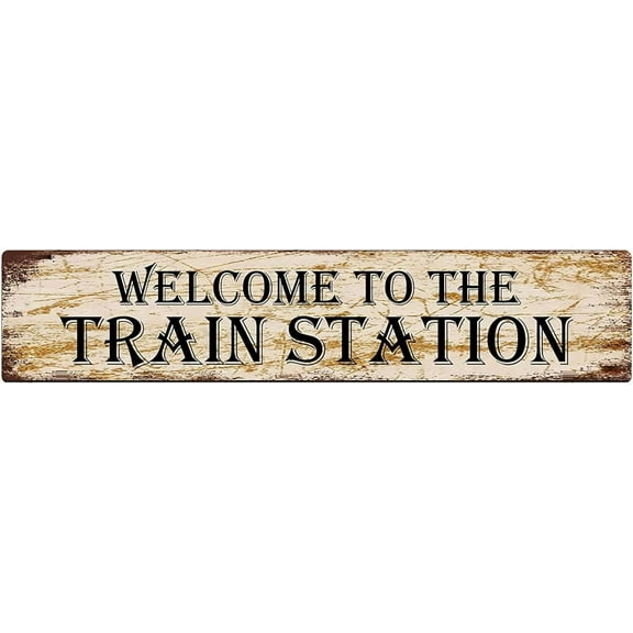 Metal Sign Welcome to The Train Station Vintage Signs Retro Tin Signs Aluminum Sign for Kitchen Home Garden Wall Bar Cafe Decor 4x16 Inches
