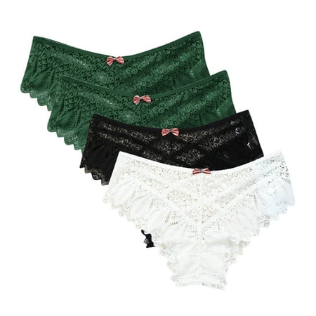 Cheeky Cotton Underwear for Women 4 Pack Lace Underwear for Women Thongs Panties Ladies Lace Bikini Lightweight Breathable Lace Thong Panties Womens Underwear Cotton Briefs White S