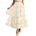 thumbnail image 4 of Arlun Lace Layered Skirt for High Waist Flared A Line Loose Fit Elegant Party Casual Wear Lightweight Cozy Mesh Ruffles Tiered Flowy Maxi Tutu Skirts Beige One Size, 4 of 4