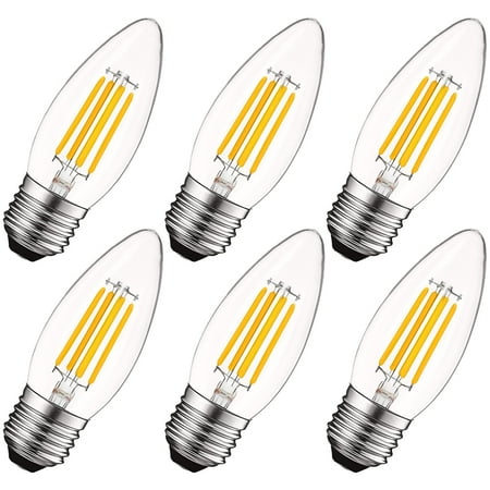

Luxrite Edison Candelabra LED Bulb Clear Glass 5W=60W 550 Lumens 2700K Warm White E26 Dimmable UL Listed 6-Pack