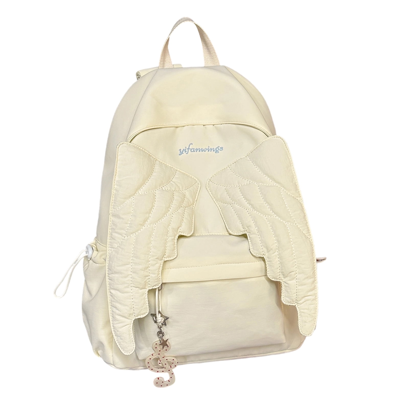 School Backpack for Commute Daily Carry Quilted Front Detail Top Handle Side Pocket Storage Pendant Charm Design