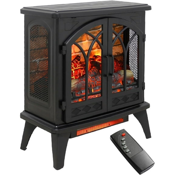 Innoflame 24" Electric Fireplace Stove with 3-Sided View, 1500W,Black