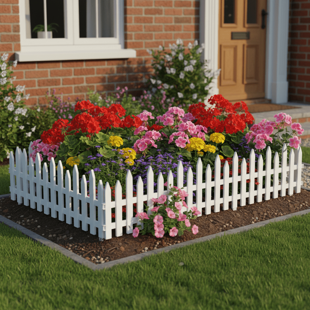 Vinyl Decor Garden Fence Grass Lawn Flower Bed Border White Edging Garden Picket Fence,4 Pack