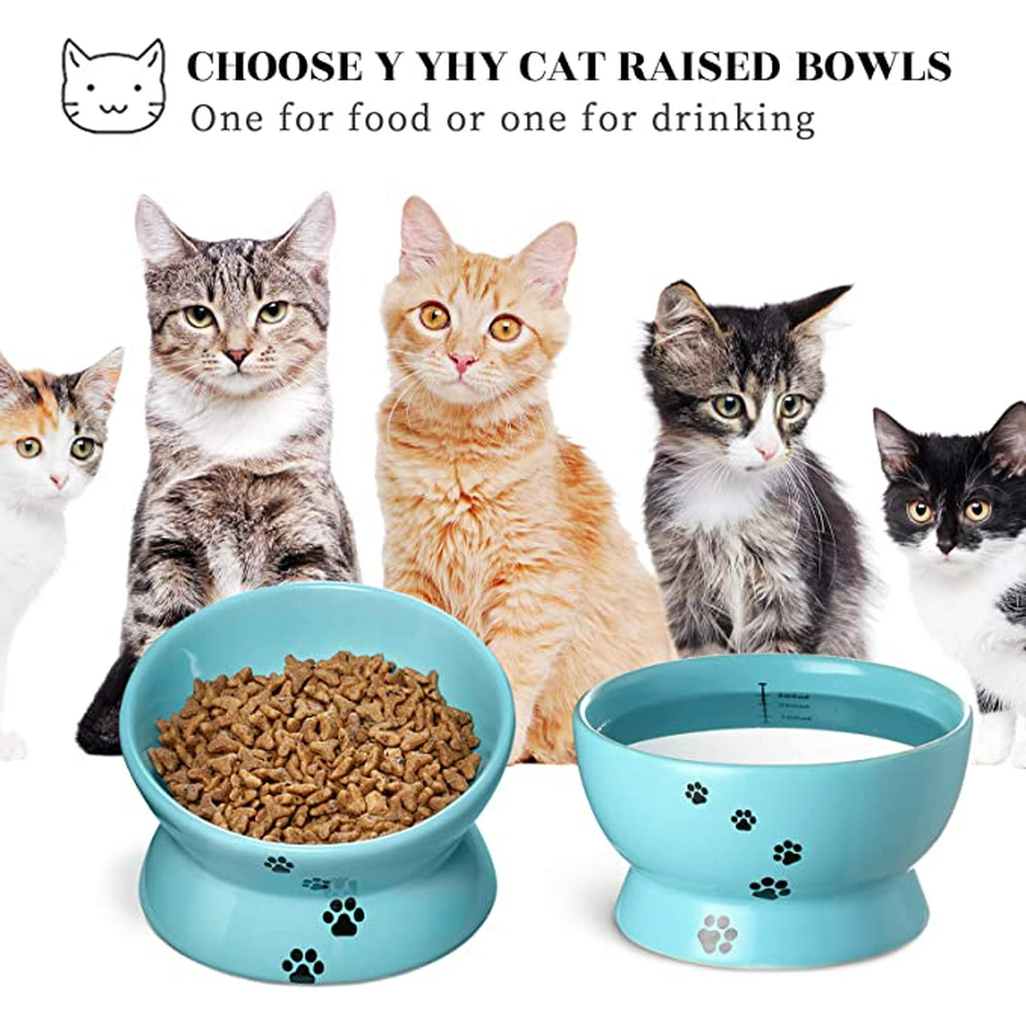 Raised Cat Food and Water Bowl Set Tilted Elevated Cat Food Bowls No Spill Ceramic Cat