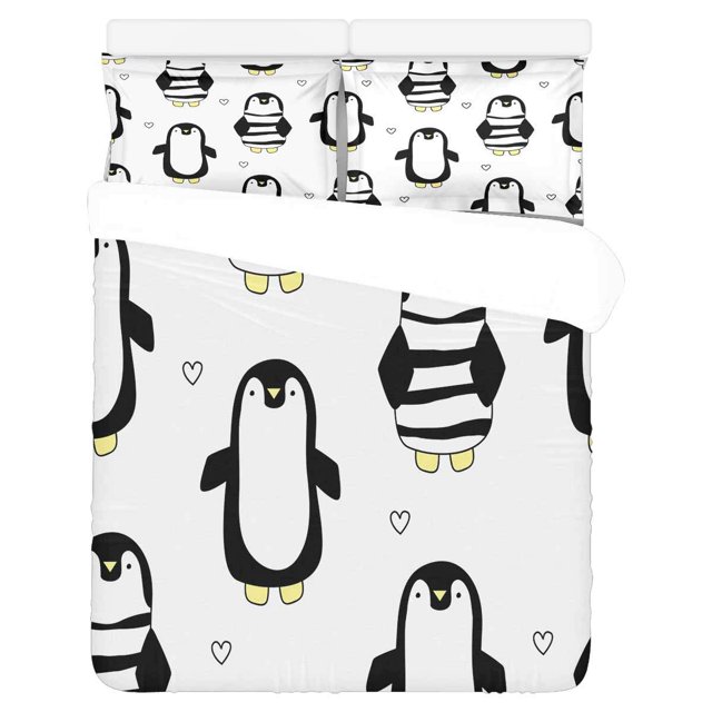 ABPHQTO Juego de ropa de cama de 3 piezas Funda nórdica con patrón de pingüino con 2 fundas de almohada para la decoración de la habitación del hogar