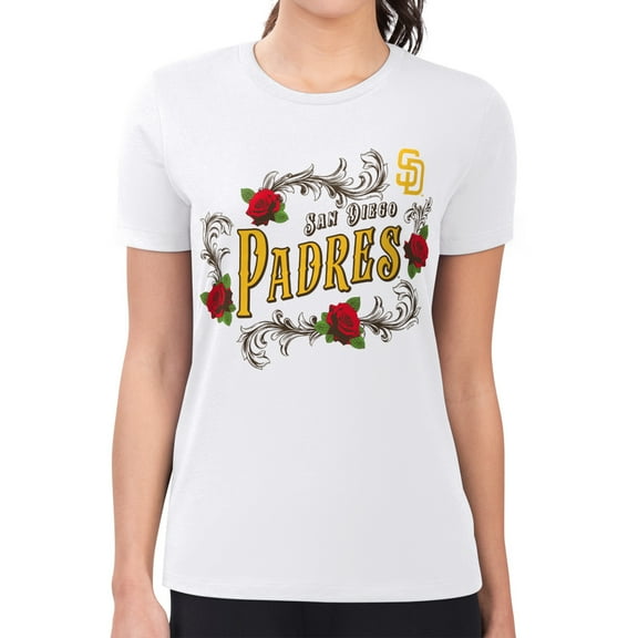 Women's G-III 4Her by Carl Banks White San Diego Padres Super-Slim Fit Lightweight Retro Roses T-Shirt
