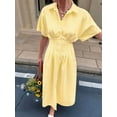 thumbnail image 4 of Women Button Front Pleated Shirt Dresses Summer Casual Short Sleeve Pleated Blouse Mini Dress Yellow XXL, 4 of 8