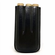 Black Leather 3-Finger Cigar Case – (Fleur de Lis)