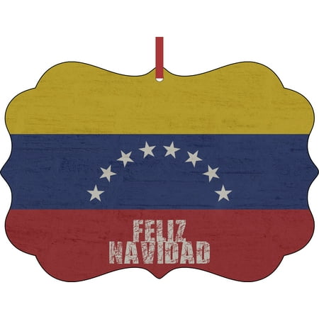 Venezuela Christmas Ornaments Venezuela Flag - Feliz Navidad Hanging Benelux Shaped Tree Ornament - (Flat) - Double Sided - Holiday - Christmas - Tm - Made in the USA ()