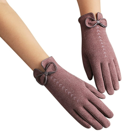Winter Gloves Ladies Fashion Warm Outdoor Riding Driving Cute Bow Plus Fleece Touched Screen NonSlip Gloves