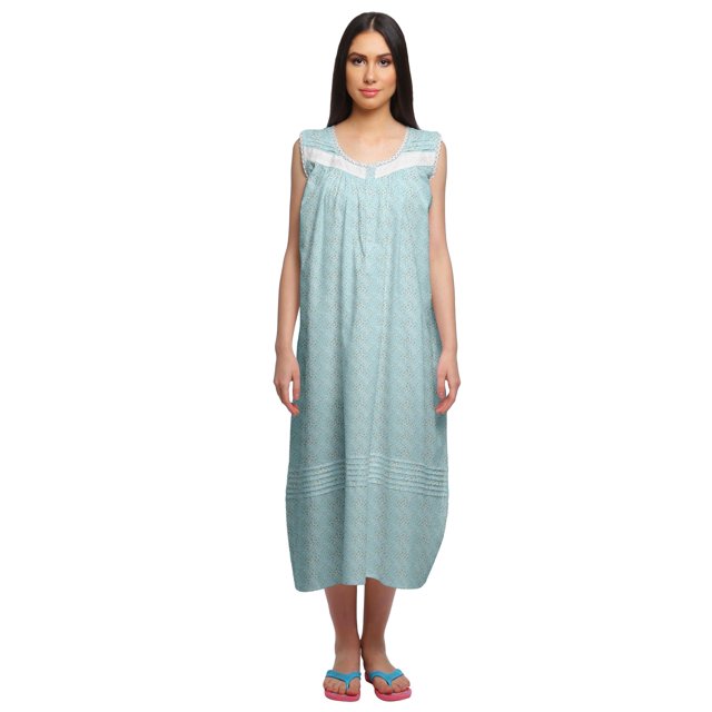 Moomaya Chemise de Nuit à Manches pour Femmes Imprimée en Coton