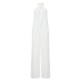thumbnail image 3 of YDFCWXW Women 2 Piece Outfits Boho Casual Solid Color Hanging Neck Sleeveless Top Loose Wide Leg Pants Match Set (White, M), 3 of 8
