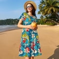 thumbnail image 4 of Goofa Japanese Koi Pattern Women Summer Short Sleeve Midi Dress with Pockets Casual Aline Flowy Tshirt Dress Vocation Beach Sundress, 4 of 6