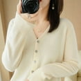 thumbnail image 1 of Cárdigan de punto para mujer, camisa básica con cuello en V, manga larga, conjunto de primavera, suéter para mujer, estilo coreano, 1 of 6
