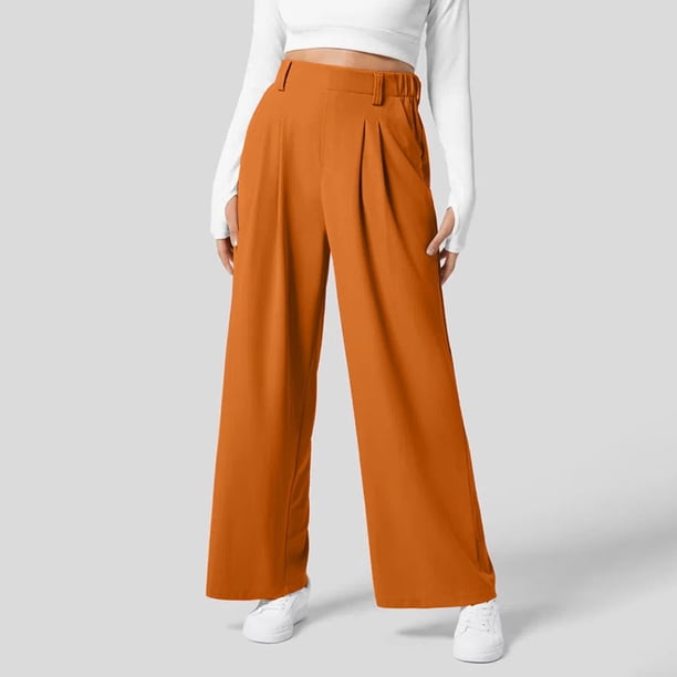 WILLBEST Pantalones Casuales Para Mujer, Cómodos Pantalones Elásticos de Pierna Ancha Para El Trabajo, Negocios, Elegante Diseño Fluido de Cintura Alta, Color Sólido Para Cualquier Ocasión.